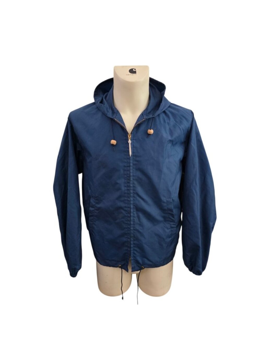 Vintage Peters Whaler Mens Windbreaker Hooded Full Zip Jacket Blue M